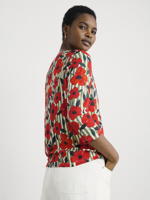 Seasalt Women's Studio Glass 3/4 Sleeve Top In Stripey Floral Moss