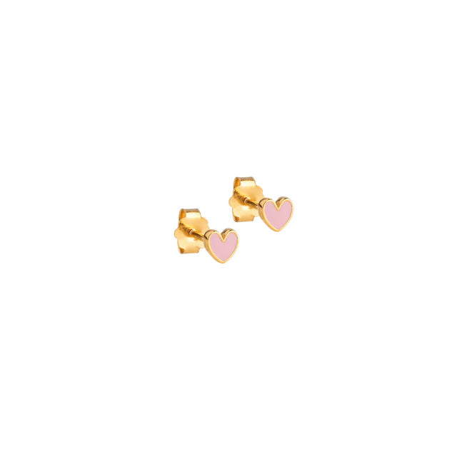 Enamel Copenhagen Amore Studs Gold Pink Hearts