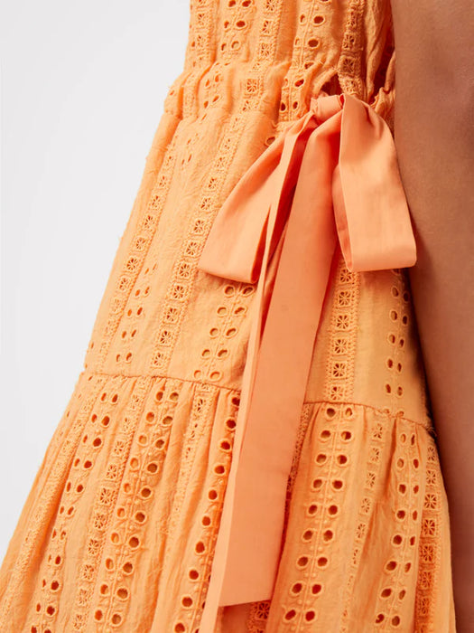 Great Plains Womens Summer Embroidery V-Neck Dress Papaya