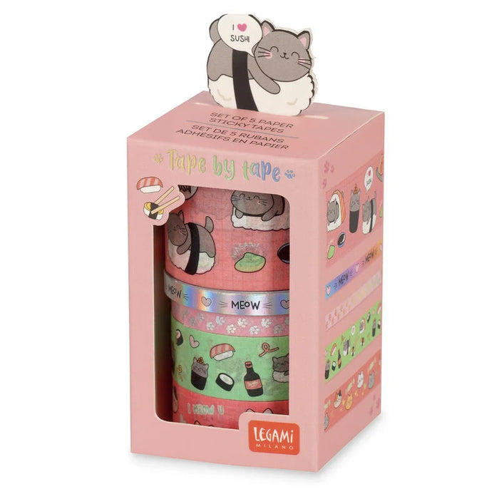 Legami Set of 5 Paper Sticky Tapes - Kitty