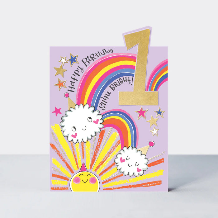 Rachel Ellen Birthday Card - Tiptoes - Age 1 - Rainbows