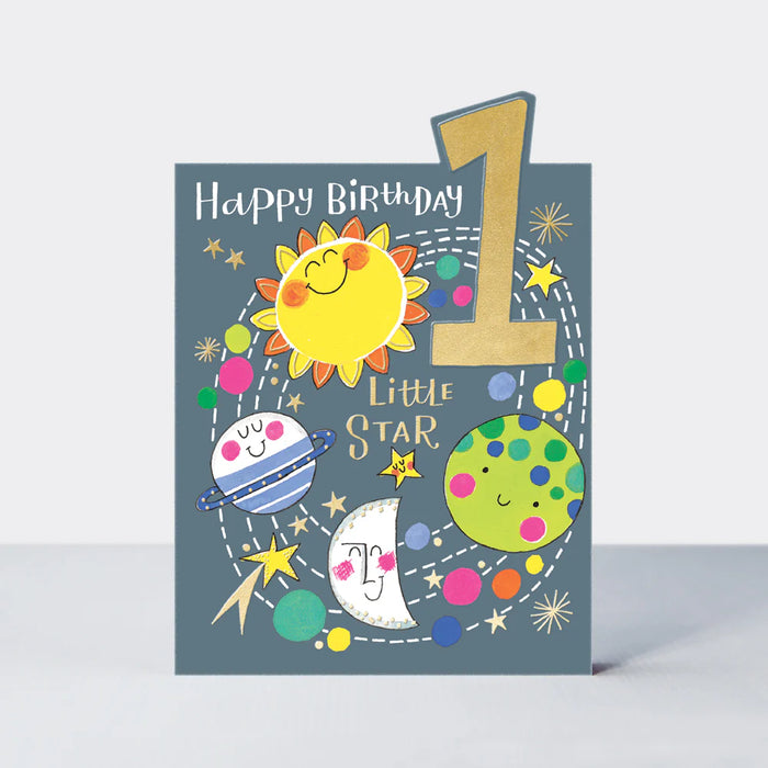 Rachel Ellen Birthday Card - Tiptoes - Age 1 - Planets