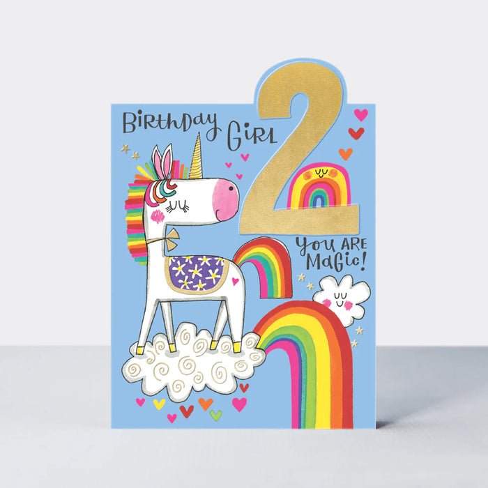 Rachel Ellen Birthday Card - Tiptoes - Age 2 - Unicorn