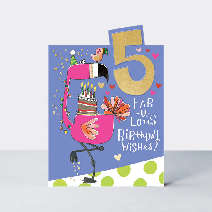 Rachel Ellen Birthday Card - Tiptoes - Age 5 - Flamingo