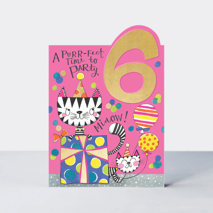 Rachel Ellen Birthday Card - Tiptoes - Age 6 - Cats