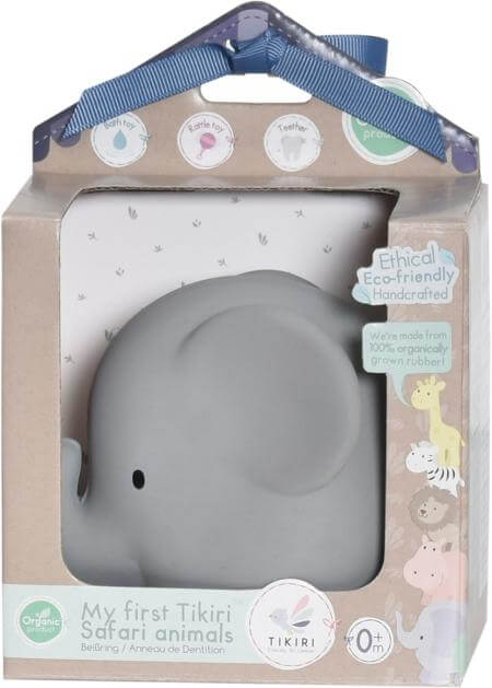 Tikiri Elephant Natural Rubber Teether Rattle & Bath Toy