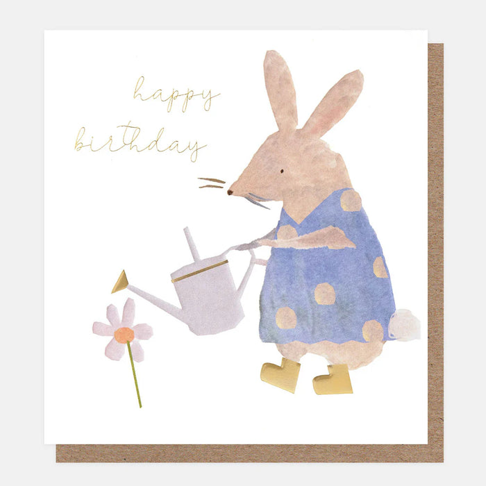 Caroline Gardner Rabbit with Watering Can and Flowers Birthday Card