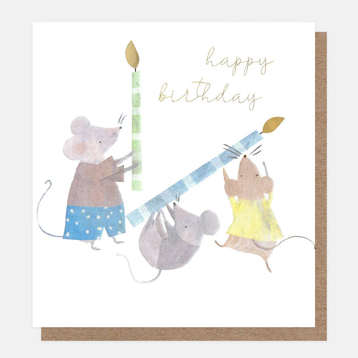Caroline Gardner Mice With Colourful Candles Birthday Card