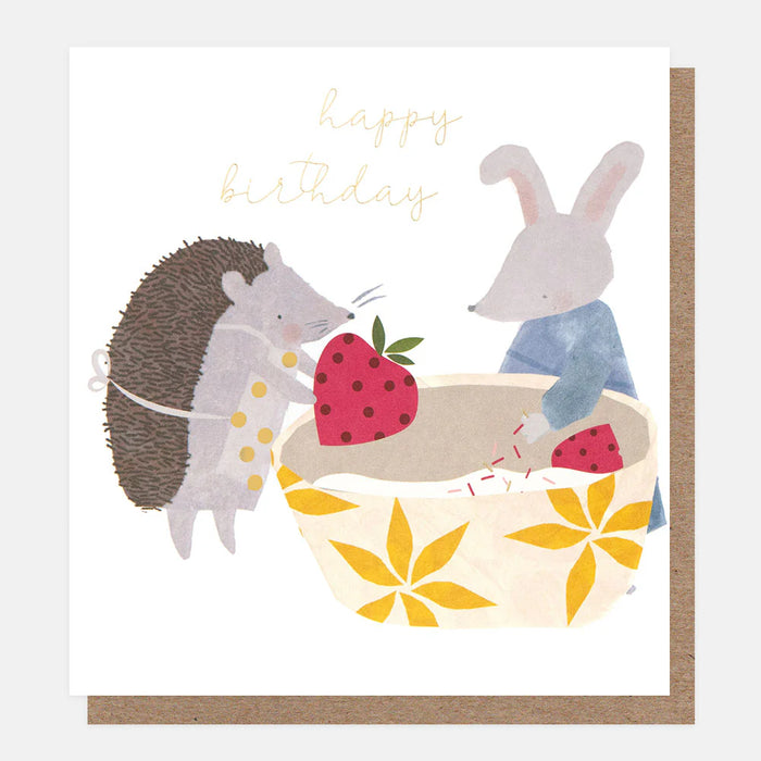 Caroline Gardner Baking Hedgehog and Rabbit Birthday Card