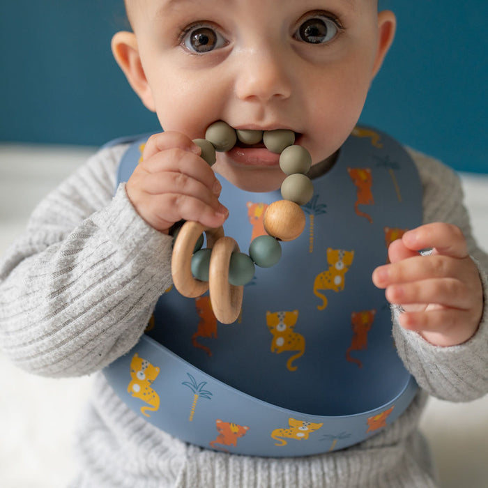 Ziggle Wooden teether And Rattle – Blue Grey