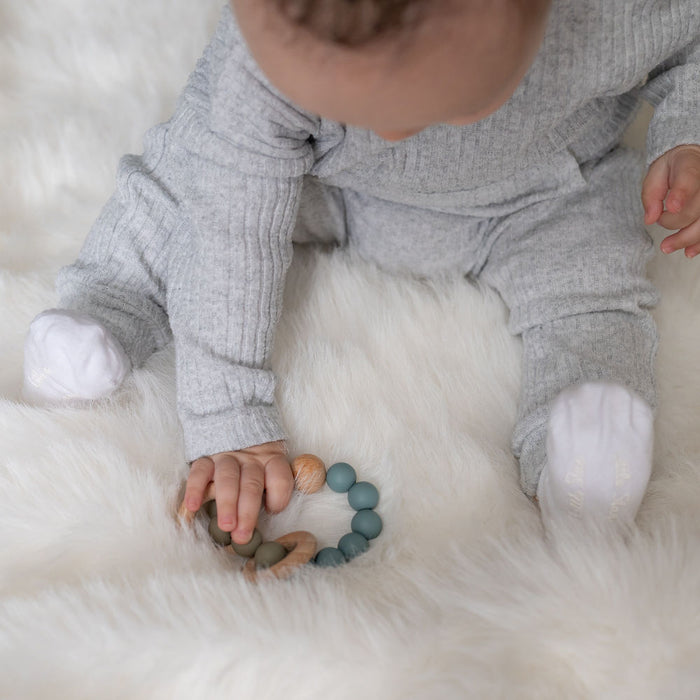 Ziggle Wooden teether And Rattle – Blue Grey