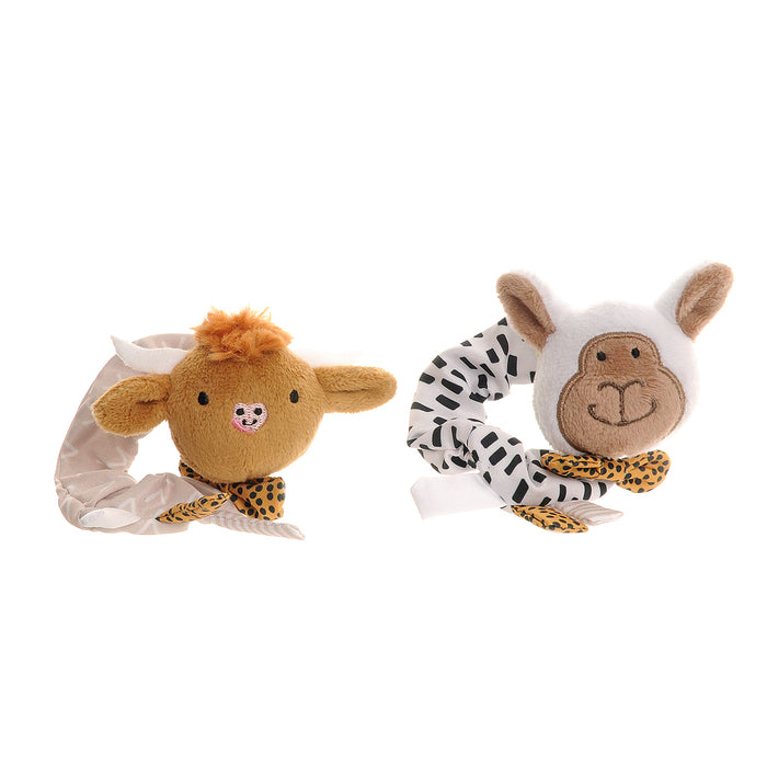 Ziggle Plush Highland Cow and Sheep Wrist Rattles