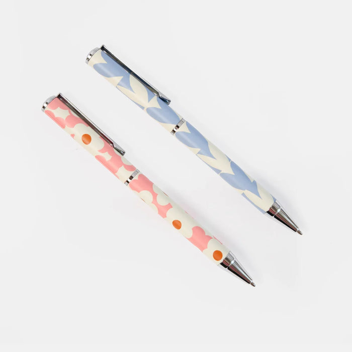Caroline Gardner Pink Flower & Blue Hearts Set of 2 Boxed Pens