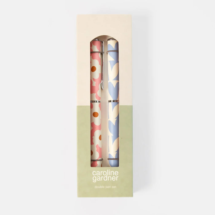 Caroline Gardner Pink Flower & Blue Hearts Set of 2 Boxed Pens