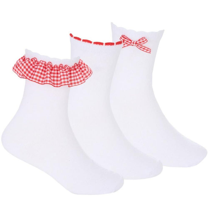 Elizabeth Anne Red Frill Triple Pack Of Red Frill Socks
