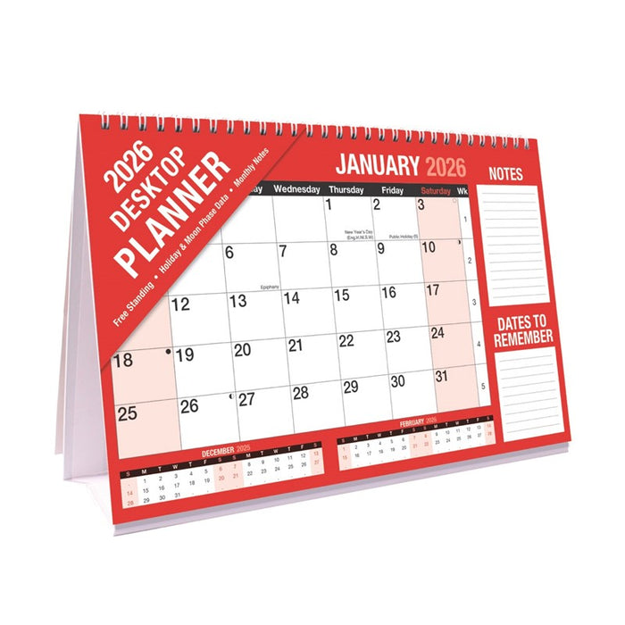Tallon 2026 Calendar Red & Black Month To View Desktop Planner