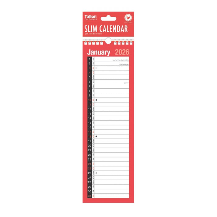 Tallon 2026 Calendar Red & Black Month To View Slim