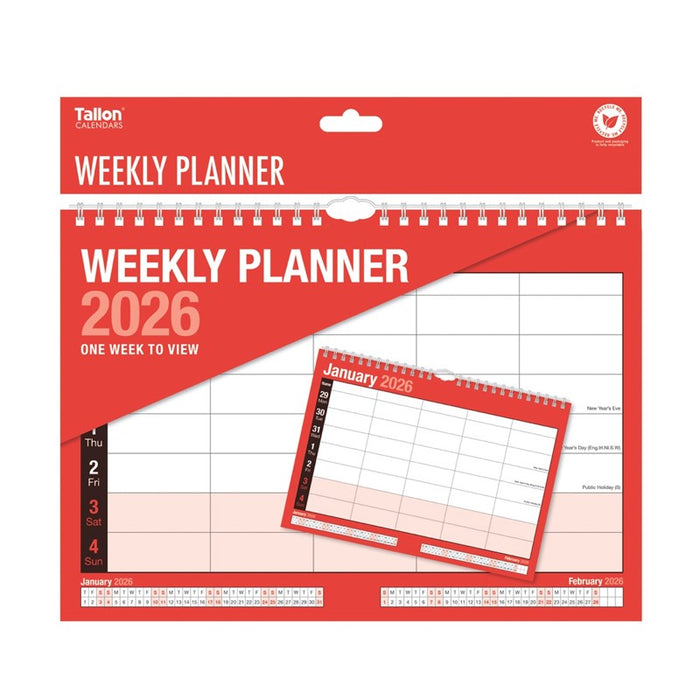 Tallon 2026 Weekly Calendar Red & Black 5 Column Week to View