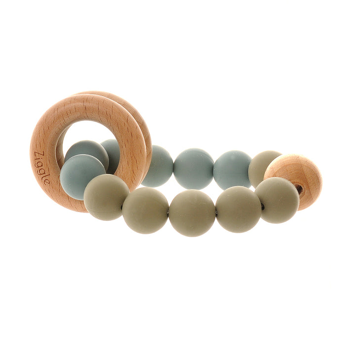 Ziggle Wooden teether And Rattle – Blue Grey