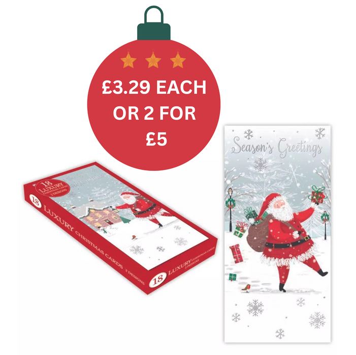 Tiger Feet 18 Slim Luxury Christmas Boxed Cards - Snowy Santa