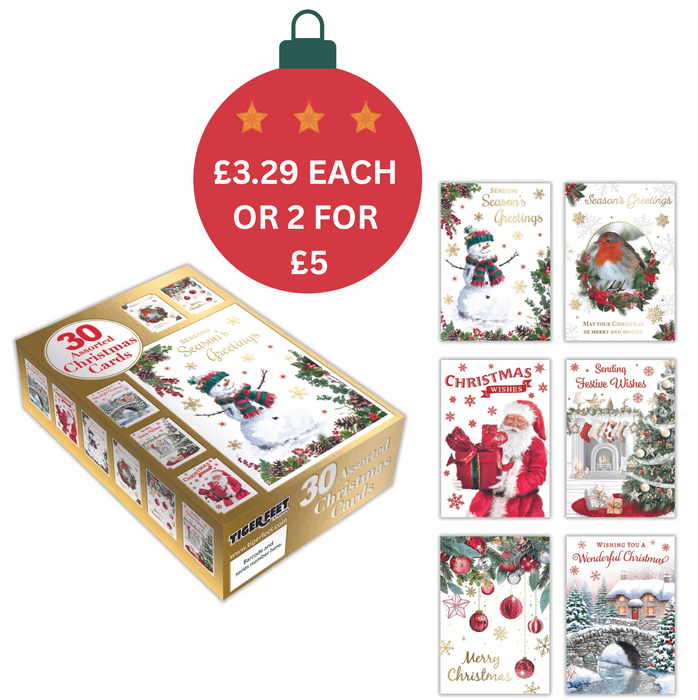 Tiger Feet 30 Assorted Christmas Boxed Cards