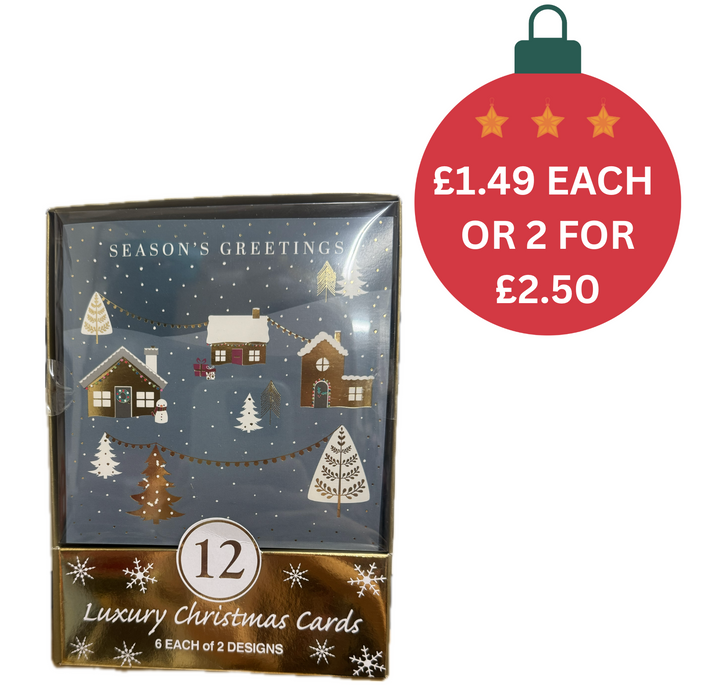 Tiger Feet Boxed 12 Luxury Christmas Cards - Blue & Gold Christmas