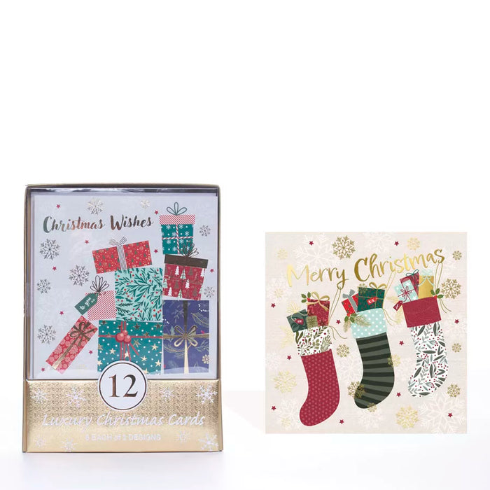 Tiger Feet Boxed 12 Luxury Christmas Cards - Gold Christmas Icons