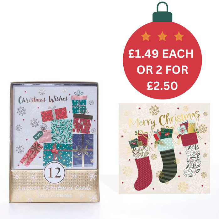 Tiger Feet Boxed 12 Luxury Christmas Cards - Gold Christmas Icons