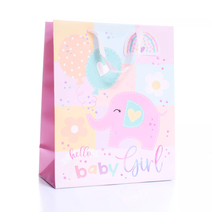 Tiger Feet Hello Baby Girl Elephant Large Gift Bag