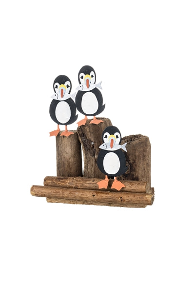 Shoeless Joe Trio of Puffins with Fish