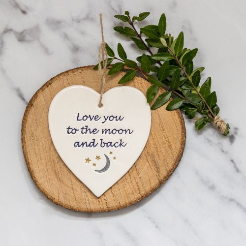 Broadlands Pottery Ceramic Hanging Heart - Love You To The Moon and Back
