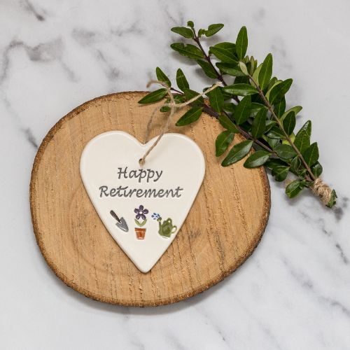 Broadlands Pottery Ceramic Hanging Heart - Happy Retirement