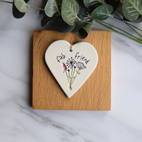 Broadlands Pottery Ceramic Hanging Heart - Fab Friend with Wildflowers