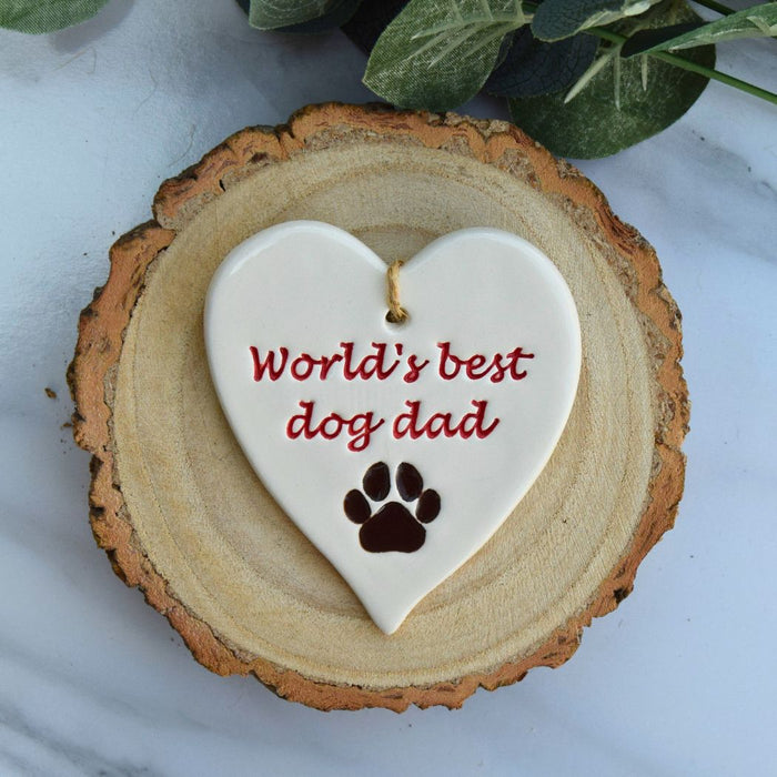 Broadlands Pottery Ceramic Hanging Heart - Worlds Best Dog Dad