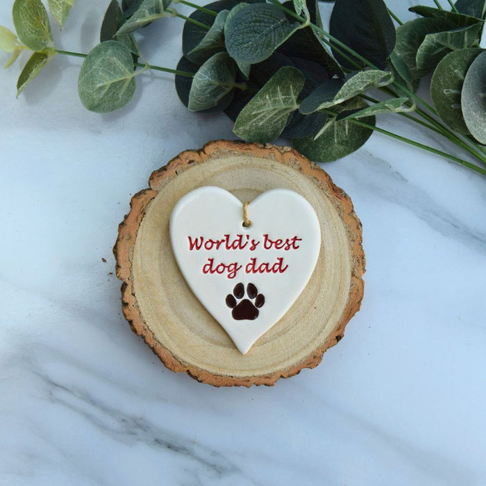 Broadlands Pottery Ceramic Hanging Heart - Worlds Best Dog Dad