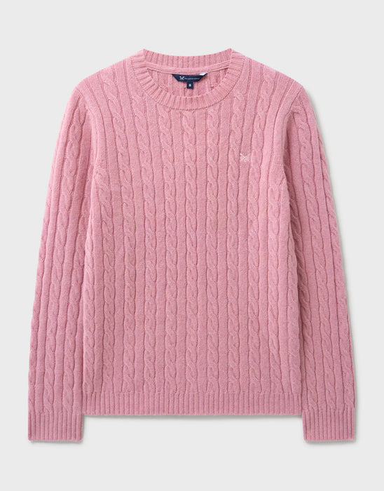 Crew Clothing Women's Harmony Merino Blend Cable Crew Neck Jumper in Pink