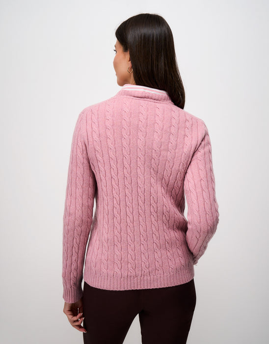 Crew Clothing Women's Harmony Merino Blend Cable Crew Neck Jumper in Pink