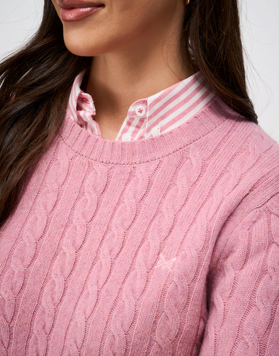 Crew Clothing Women's Harmony Merino Blend Cable Crew Neck Jumper in Pink