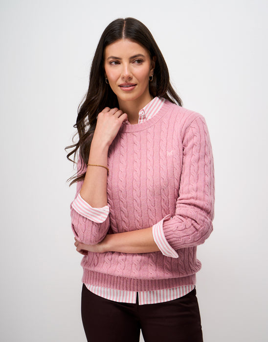Crew Clothing Women's Harmony Merino Blend Cable Crew Neck Jumper in Pink