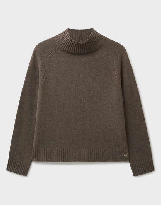 Crew Clothing Women's Harmony Saddle Shoulder Funnel Neck Jumper in Cocoa