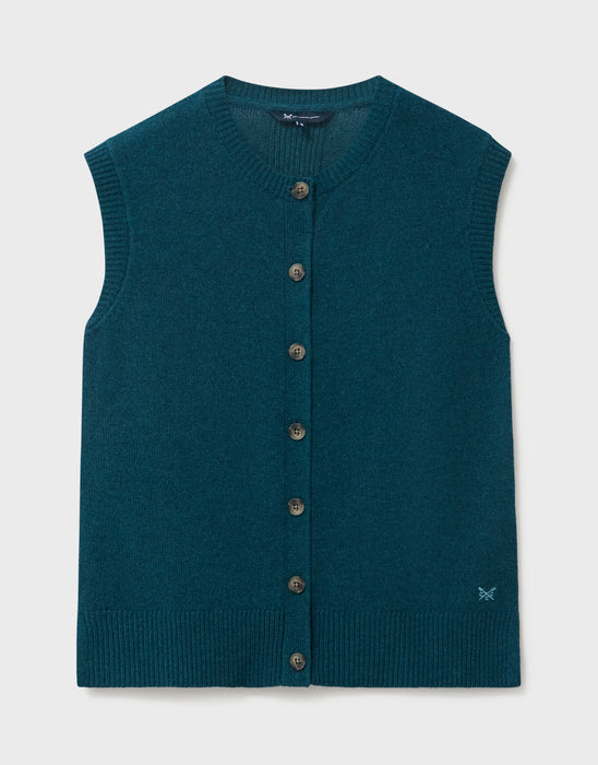 Crew Clothing Women's Harmony Merino Blend Crew Neck Button Through Vest in Teal