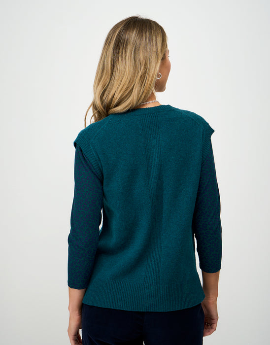 Crew Clothing Women's Harmony Merino Blend Crew Neck Button Through Vest in Teal
