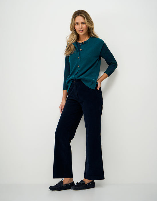 Crew Clothing Women's Harmony Merino Blend Crew Neck Button Through Vest in Teal