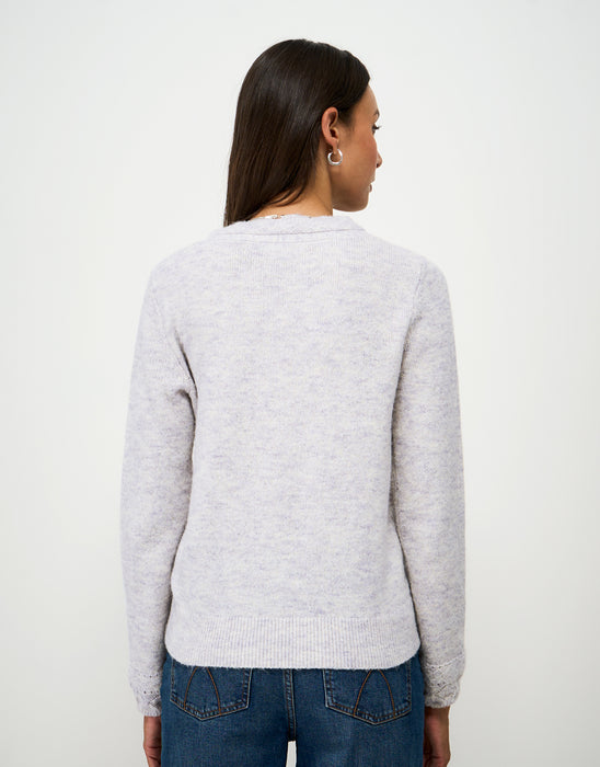 Crew Clothing Women's Lace Trim V Neck Cardigan In Grey
