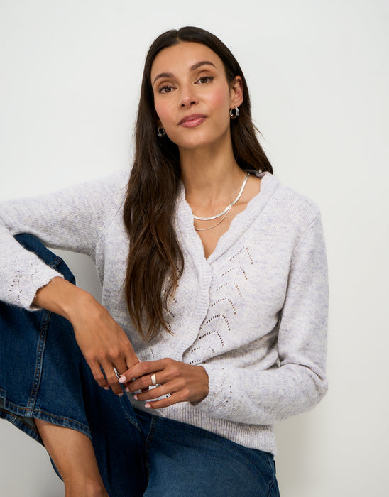 Crew Clothing Women's Lace Trim V Neck Cardigan In Grey