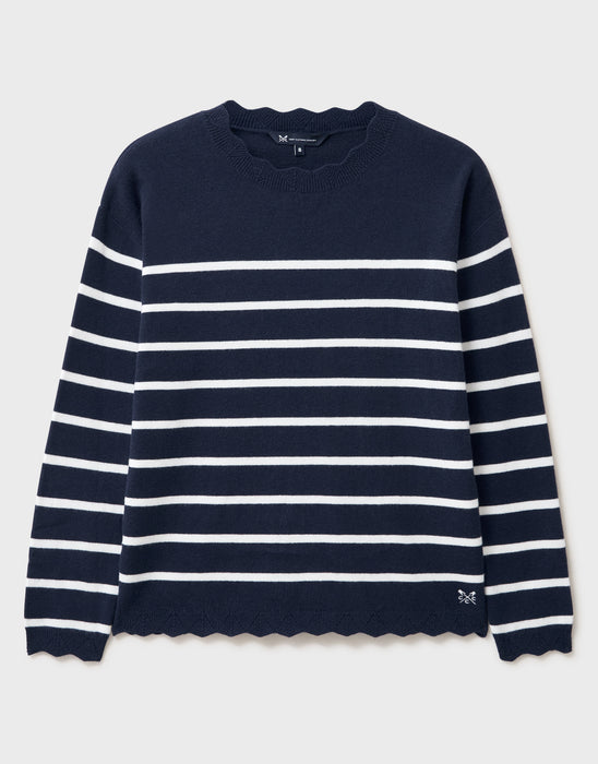 Crew Clothing Women's Scallop Edge Stripe Cross Over Back Jumper In Navy White