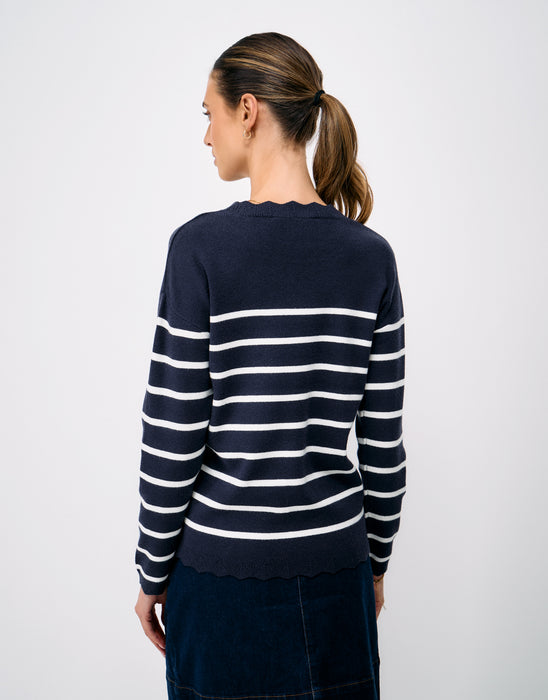 Crew Clothing Women's Scallop Edge Stripe Cross Over Back Jumper In Navy White