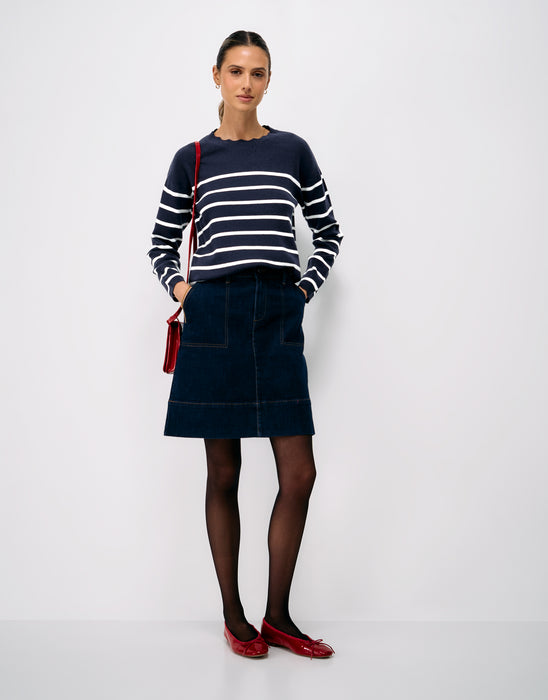 Crew Clothing Women's Scallop Edge Stripe Cross Over Back Jumper In Navy White