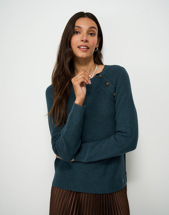Crew Clothing Women's Harmony Merino Blend Button Neck Button Through Vest In Teal
