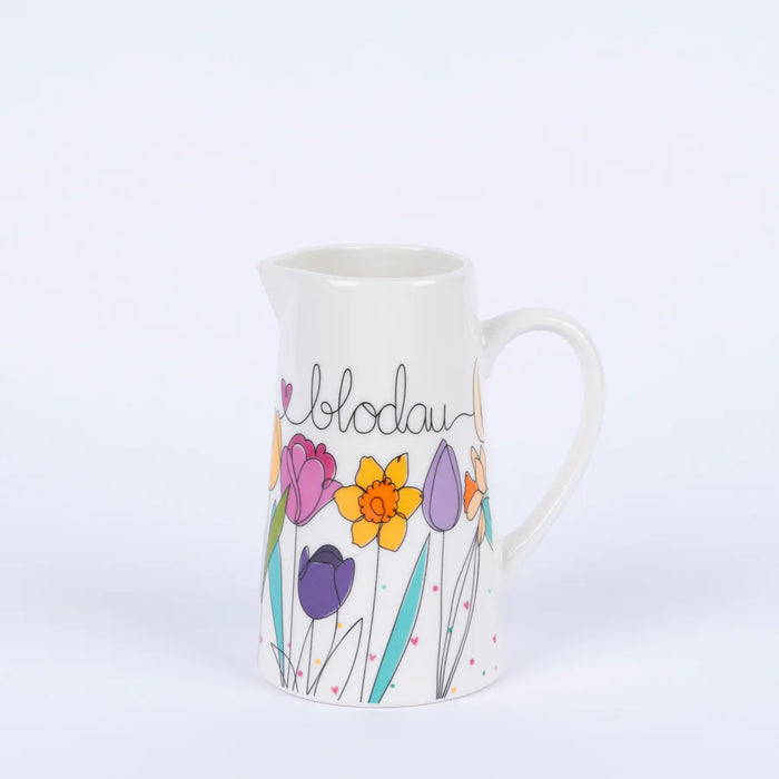 Belly Button Welsh Blodau Daffodils & Tulips Medium Bone China Jug